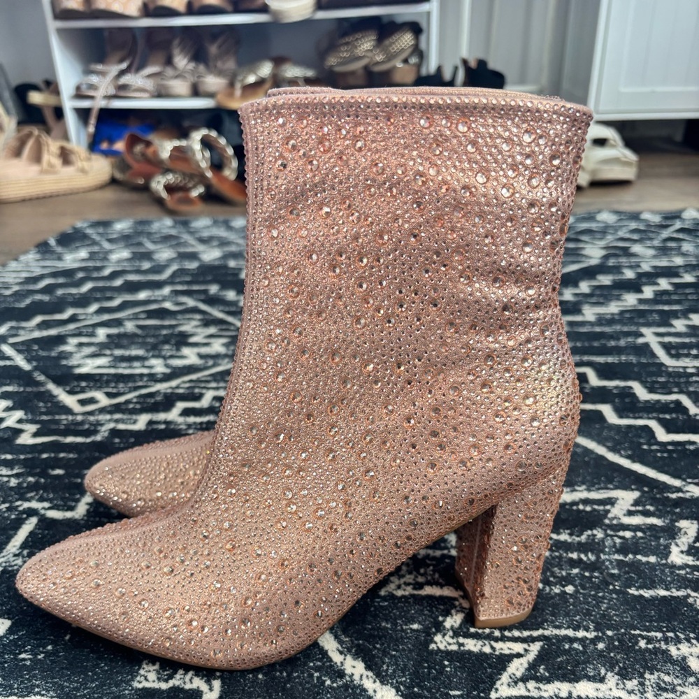 Elegant Rose colored Rhinestone Ankle Boots- *brand new